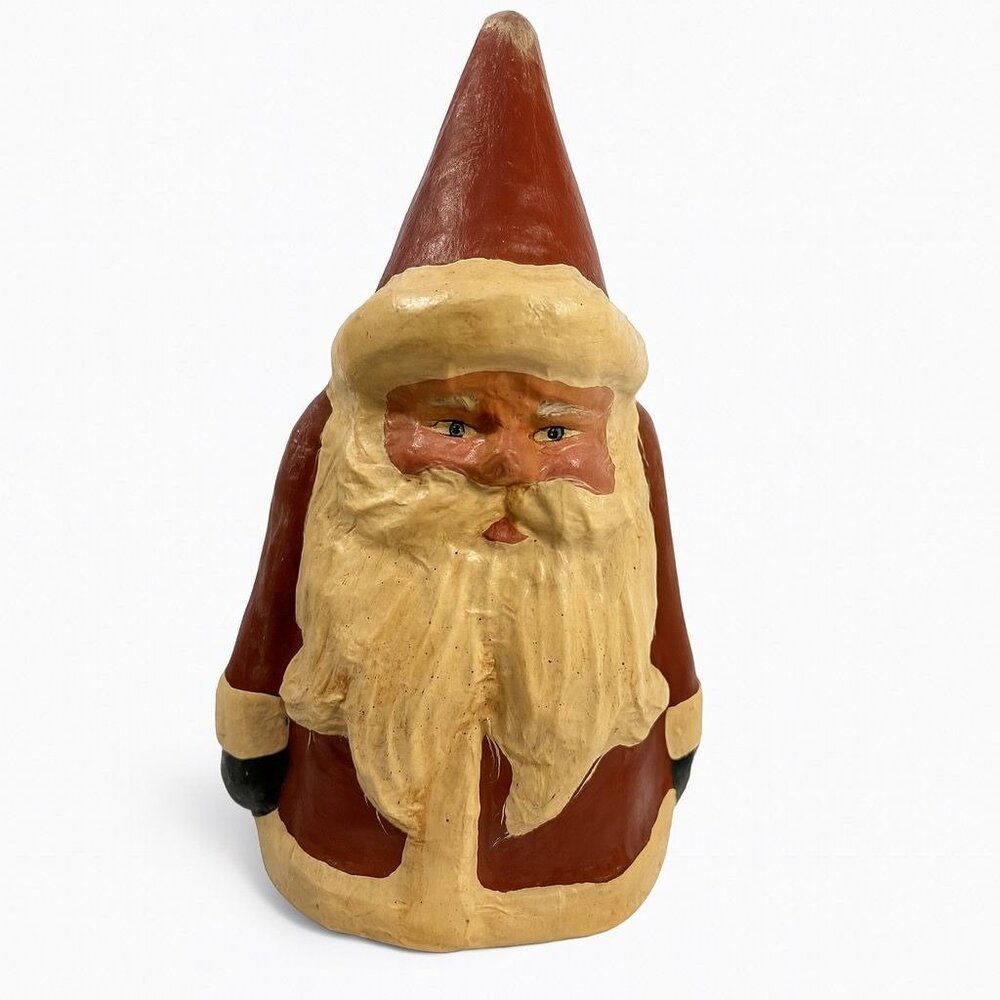Hand Painted Paper Mache Santa Figurine Statue Folk Art Old Wold Christmas Decor